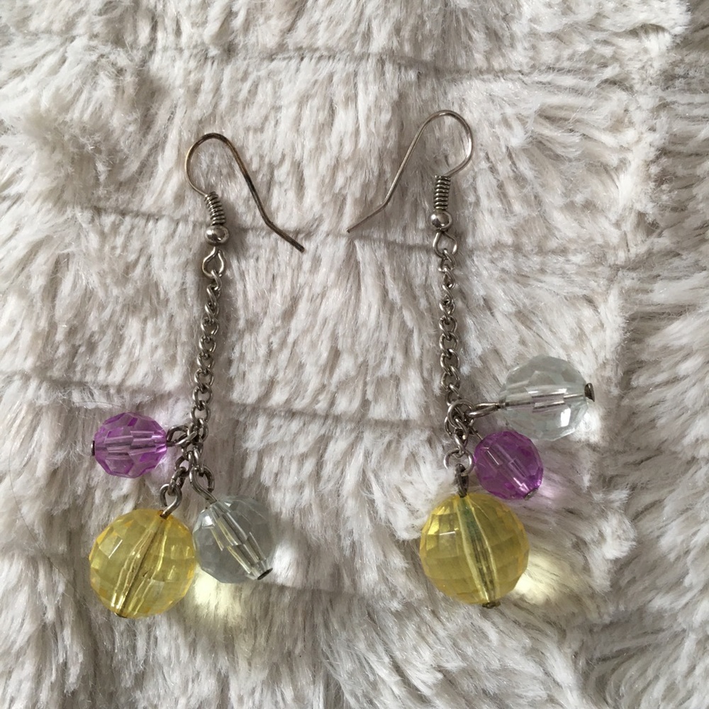 Purple, Yellow, and Clear Earrings